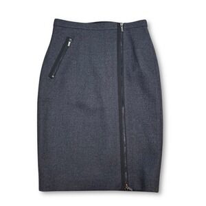 EUC J. Crew Grey Wool Pencil Skirt Knee Length Zipper Accent Size‎ 0